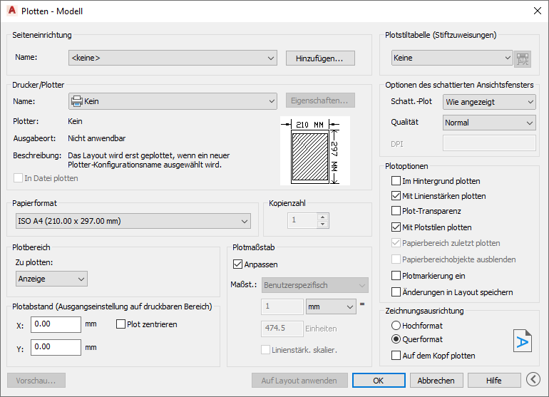 Dialog Plotten Modell Linear AutoCAD