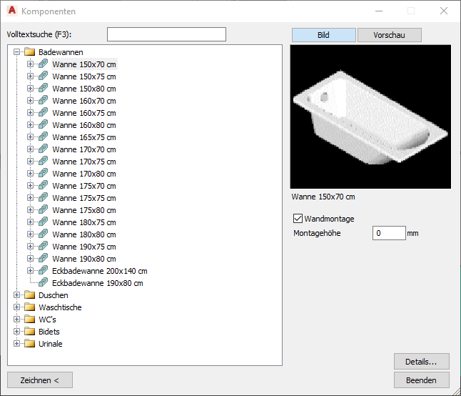 Komponenten Linear AutoCAD