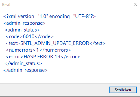 Fehlermeldung Admin Update Linear