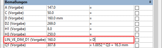 Luftkanalbauteil Parameter Linear Revit