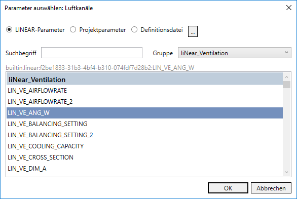 Parameter auswählen Lüftung Linear