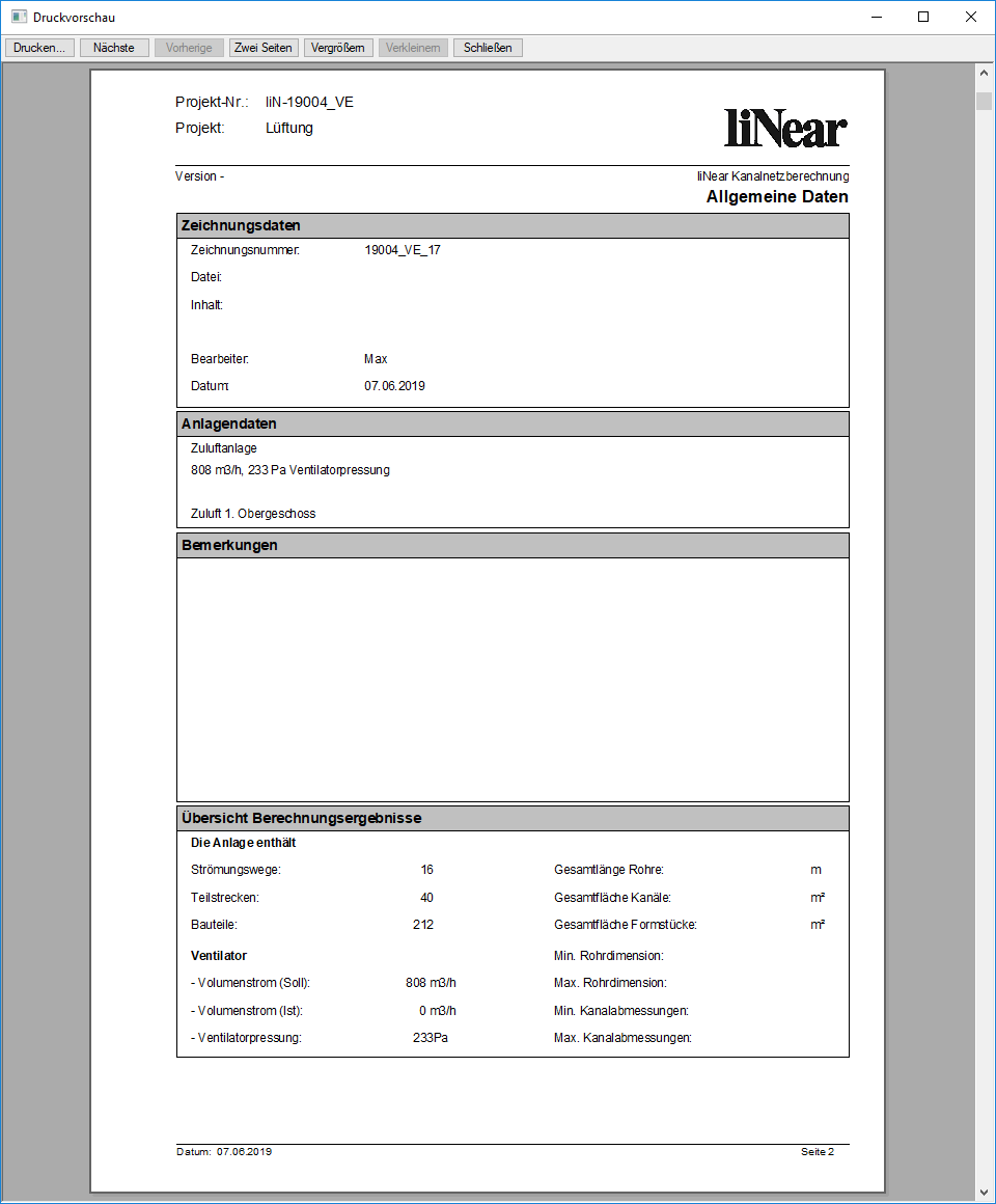 Dialog Druckvorschau Linear Revit