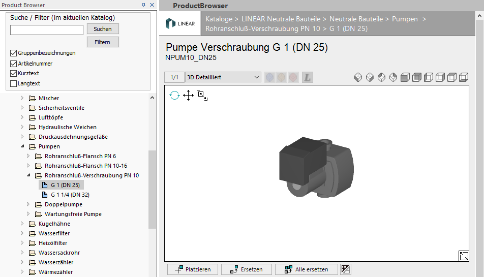 Product Browser Linear CAD Browser