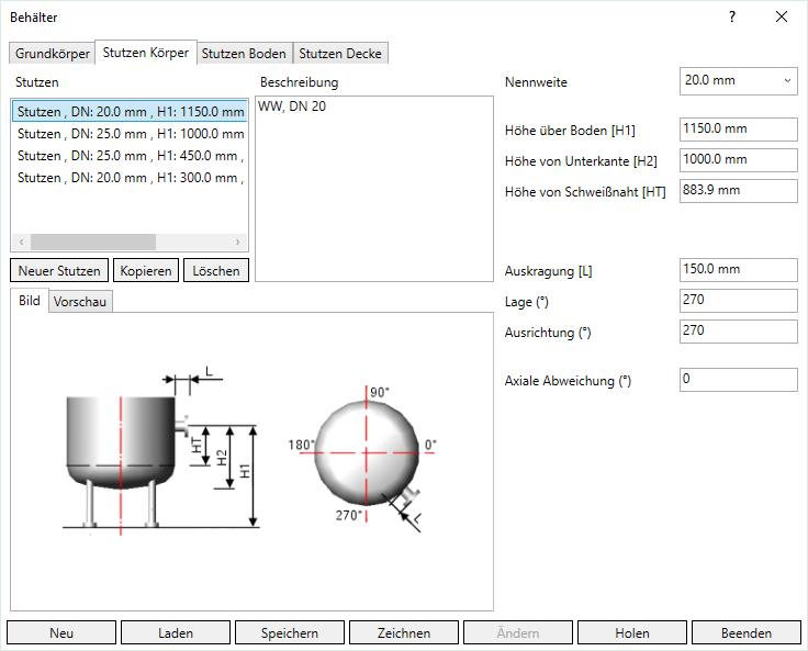 Hauptdialog Behälter Konfigurator Linear Revit