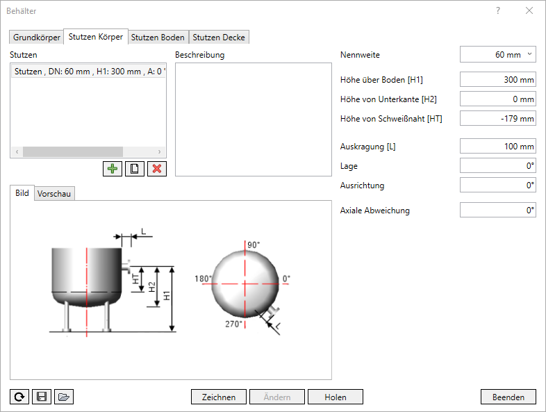 Behälter Stutzen Körper Linear Revit