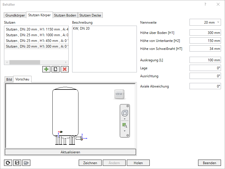 Behälter Stutzen Körper Linear Revit