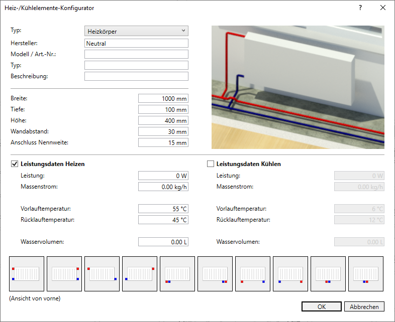 Konfigurator Heizelemente Kühlelemente Linear Revit