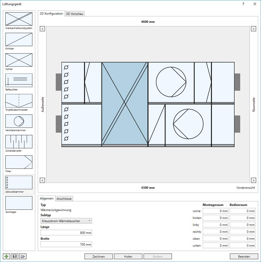 Hauoptdialog Lüftungsgerät Linear Revit