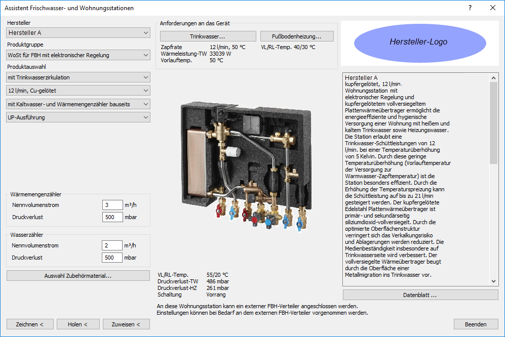 Dialog Wohnungsstation Frischwasserstation Linear Revit