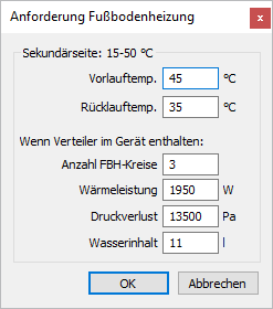 Dialog Anforderung Fußbodenheizung Linear Revit