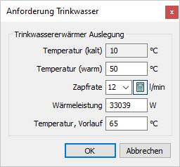 Dialog Anforderung Trinkwasser Linear Revit