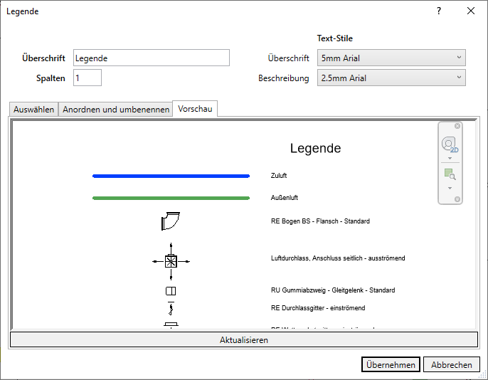 Legende Vorschau Linear Revit