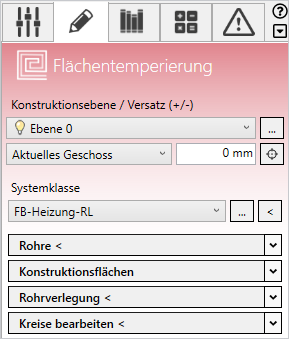 Flächentemperierung Konstruktion Tab Raum Linear Revit