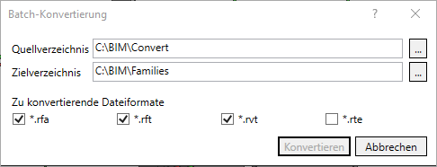 Dialog Batch Konvertierung Linear Revit