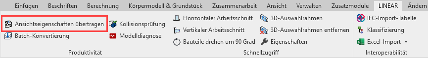 Menüleiste Linear Revit
