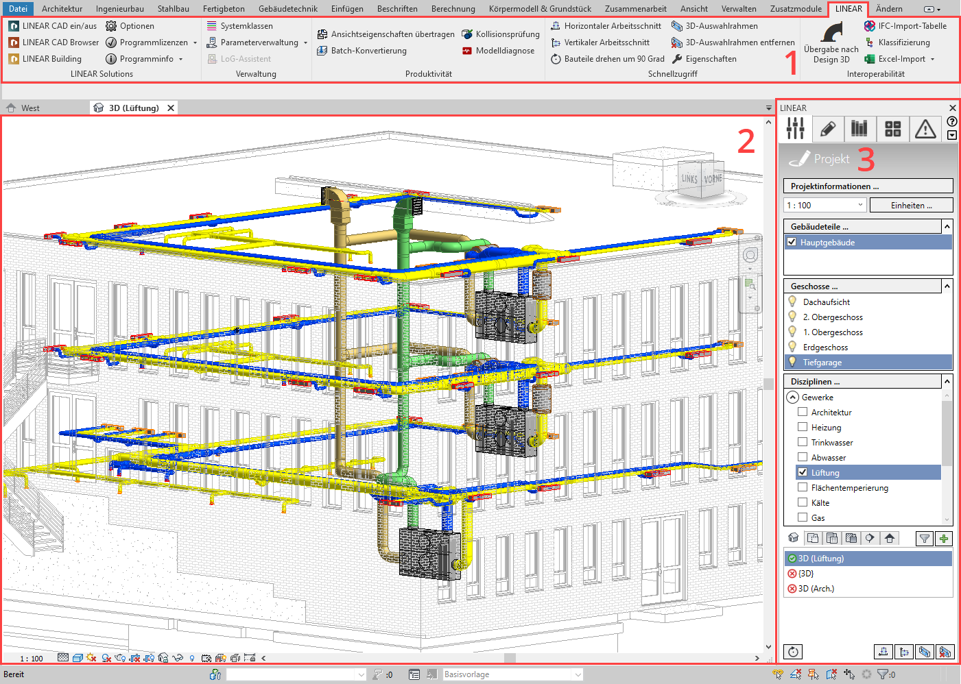 Menüleiste Linear Tab Linear Revit