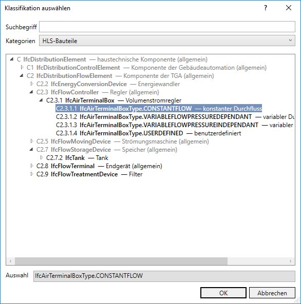 Dialog Klassifikation auswählen Linear