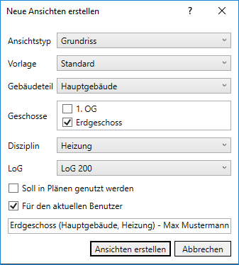 Projekt Tab Neue Ansicht erstellen Linear Revit
