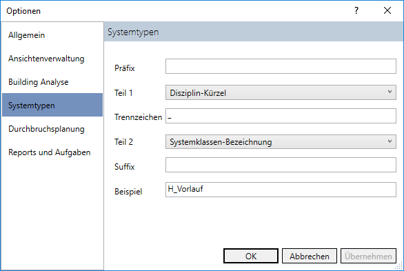 Dialog Optionen Systemtypen Linear Revit