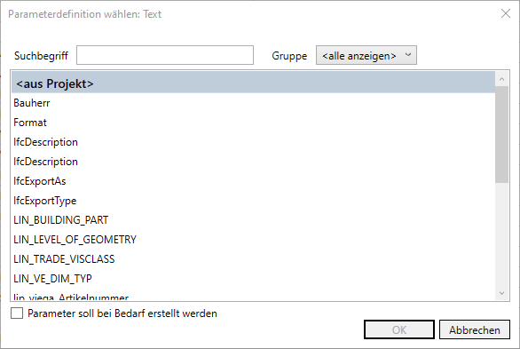 Dialog Parameterdefinitionen Linear Revit