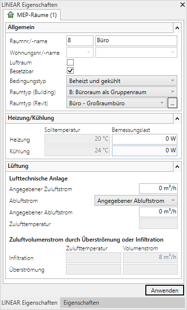 Eigenschaften Linear Revit