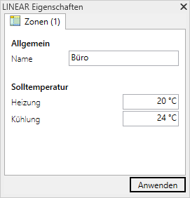 Eigenschaften Zonen Linear Revit