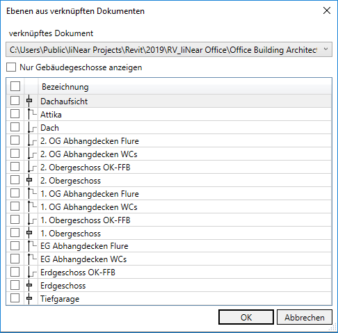 Ebenen verknüpfte Dokumente Linear Revit