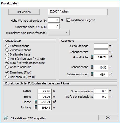 Projektdaten Linear Building