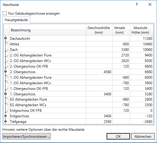 Dialog Geschosse Architektur Linear Revit
