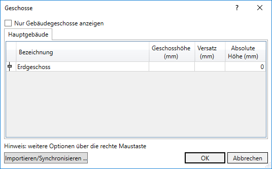Dialog Geschosse Linear Revit