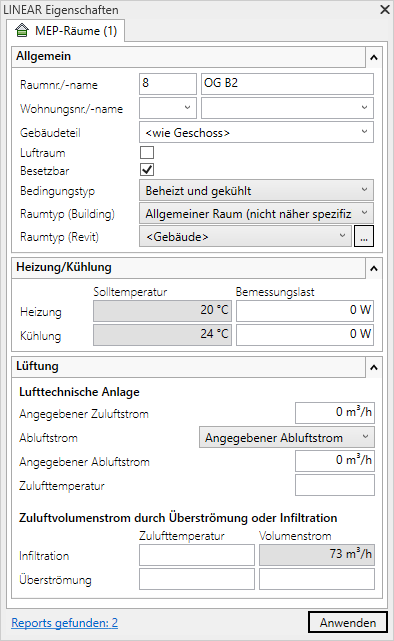 Eigenschaften Linear Revit