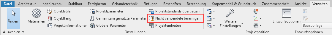 Symbolleiste Verwalten Linear Revit