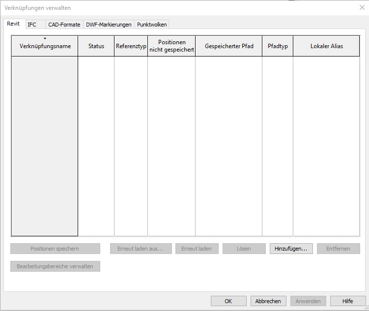Verknüpfungen verwalten Linear Revit