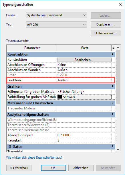 Dialog Typeigenschaften Linear Revit