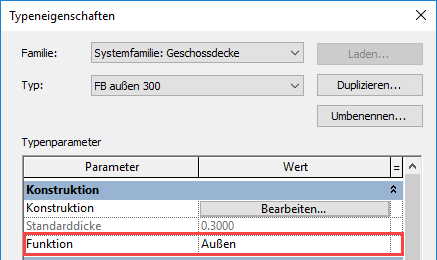 Typeneigenschaften Dialog Linear Revit