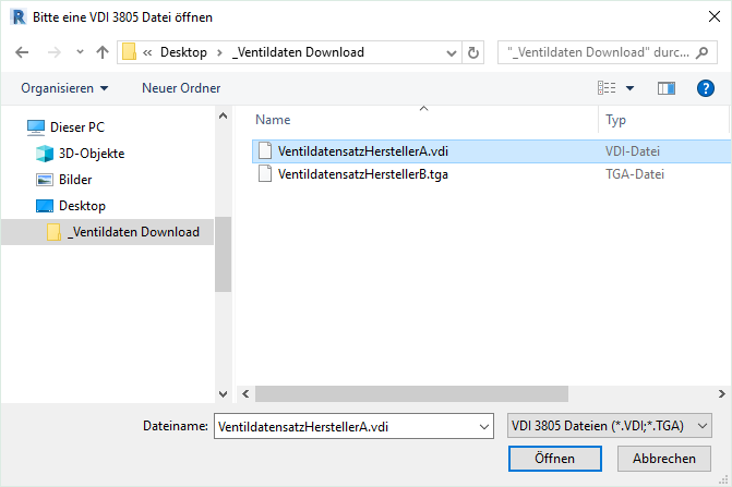 VDI öffnen Dialog Linear Revit