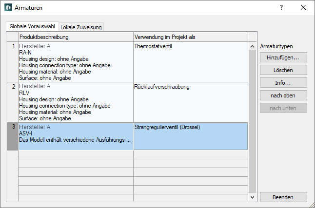 Armaturen Auswahl Linear Revit