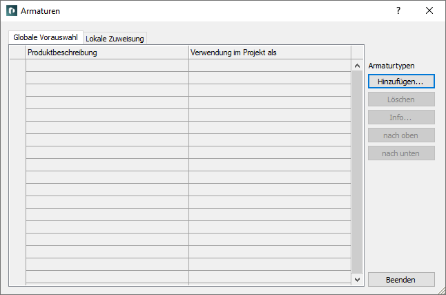 Dialog Armaturen Linear Revit