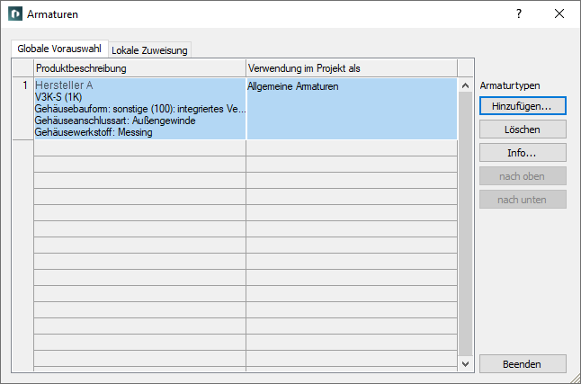 Armaturen Dialog Linear Revit