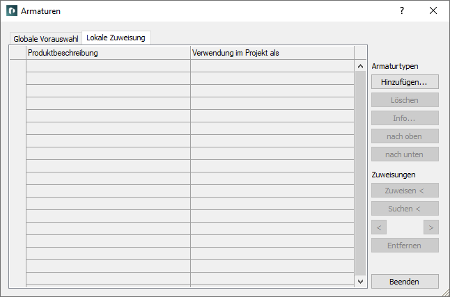Dialog Armaturen Linear Revit