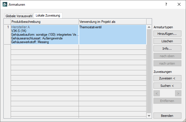 Armaturen Dialog Linear Revit