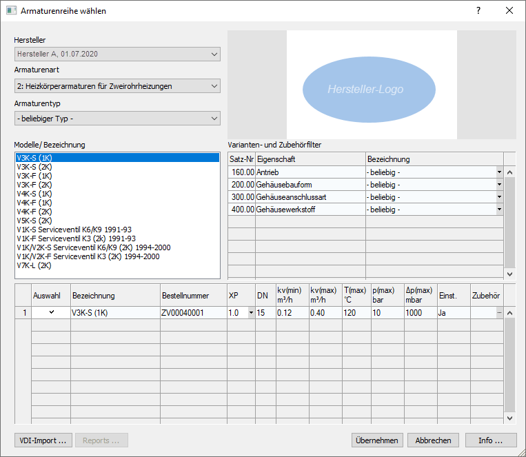 Armaturen wählen Dialog Linear Revit