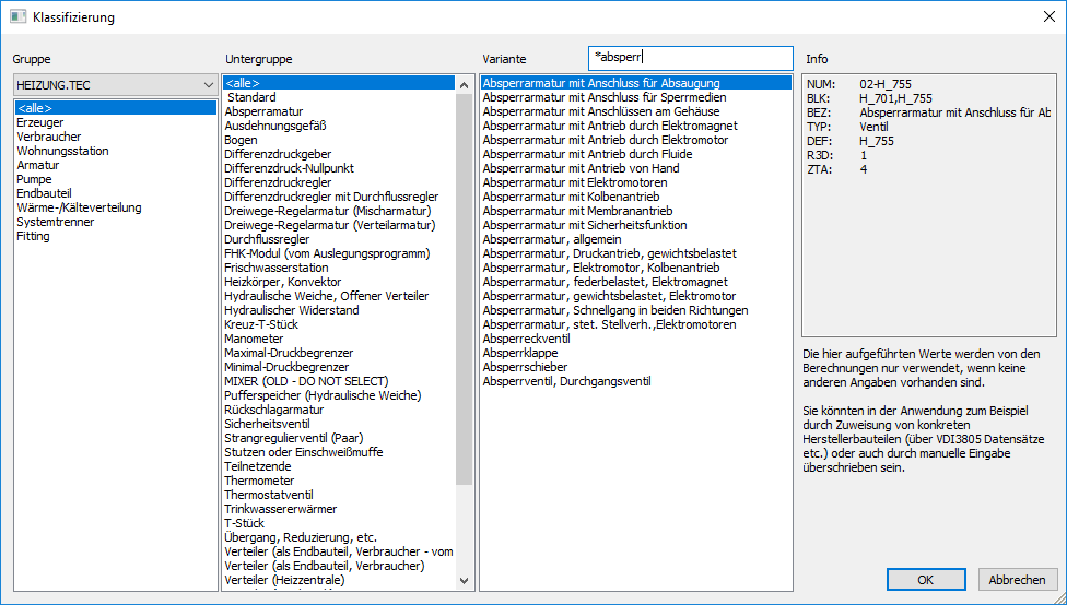Dialog Klassifizierung Linear Revit