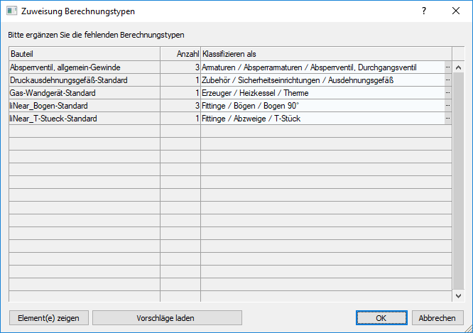 Dialog Zuweisung Berechnungstypen Linear Revit