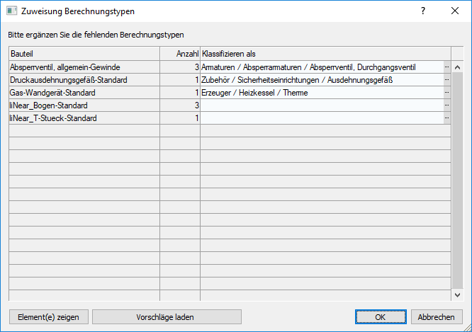 Dialog Zuweisung Berechnungstypen Linear Revit