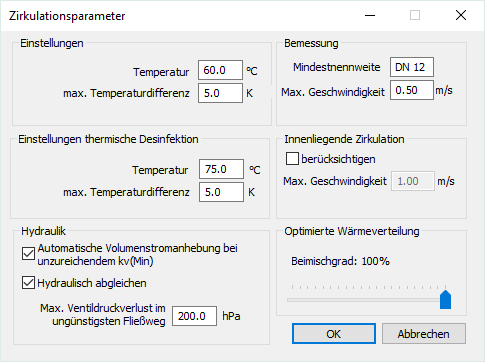 Dialog Zirkulationsparameter Linear Revit