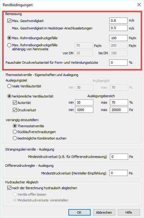 Randbedingungen Dialog Linear Analyse