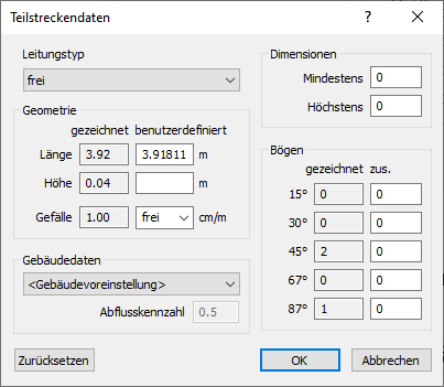 Dialog Teilstreckendaten Linear Revit
