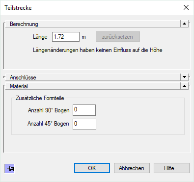 Dialog Teilstrecke Gas Linear Revit