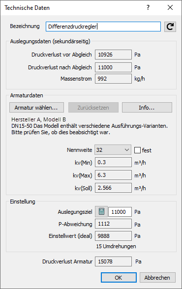 Technische Daten Differenzdruckregler Linear Revit
